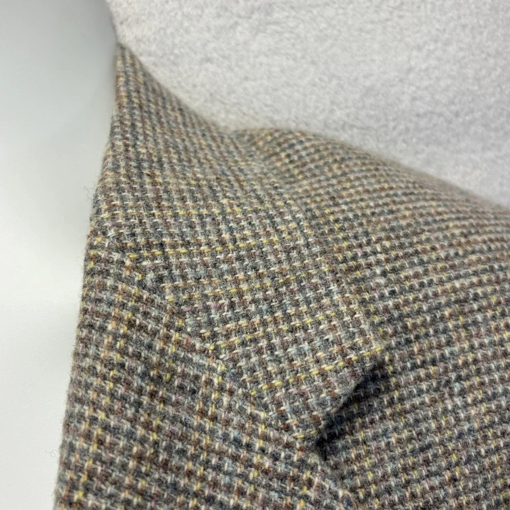 Vintage Basketweave Tweed Sport Coat Blazer Mens 40L Long Gray Pastel Pink Blue